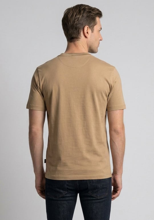 BOSS  BOSS Erkek Normal Kalıp Yuvarlak Yakalı Logo İşlemeli Yuvarlak Yakalı Pamuklu Kısa Kollu Bej T-Shirt 50570889-260