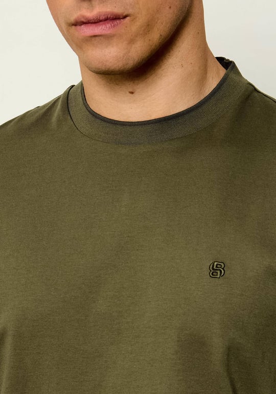 BOSS  BOSS Erkek Normal Kalıp Yuvarlak Yakalı Logo İşlemeli Yuvarlak Yakalı Pamuklu Kısa Kollu Haki T-Shirt 50570889-347
