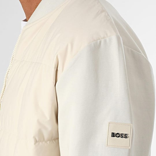 BOSS BOSS Erkek Normal Kesim Dik Yaka Kapitoneli Uzun Kollu Ekru Ceket 50532767-132