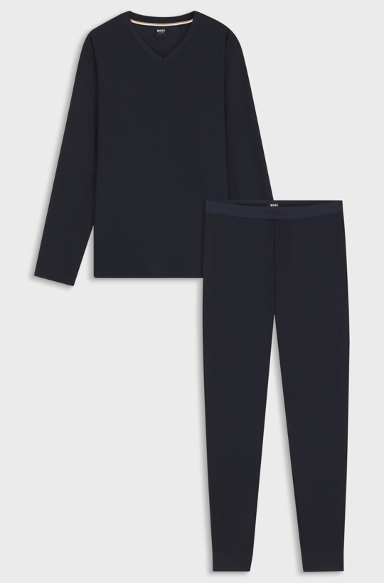BOSS  BOSS Erkek Normal Kesim Her Yeri Baskılı Rahat Kumaş Lacivert Pijama Takımı 50557169-405