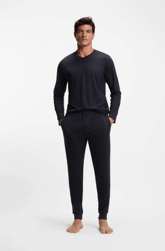 BOSS  BOSS Erkek Normal Kesim Her Yeri Baskılı Rahat Kumaş Lacivert Pijama Takımı 50557169-405