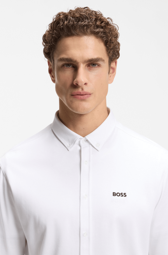 BOSS  BOSS Erkek Normal Kesim Kırışımaya Dayanıklı Esnek Pamuklu Kumaş Uzun Kollu Beyaz Gömlek 50555946-100