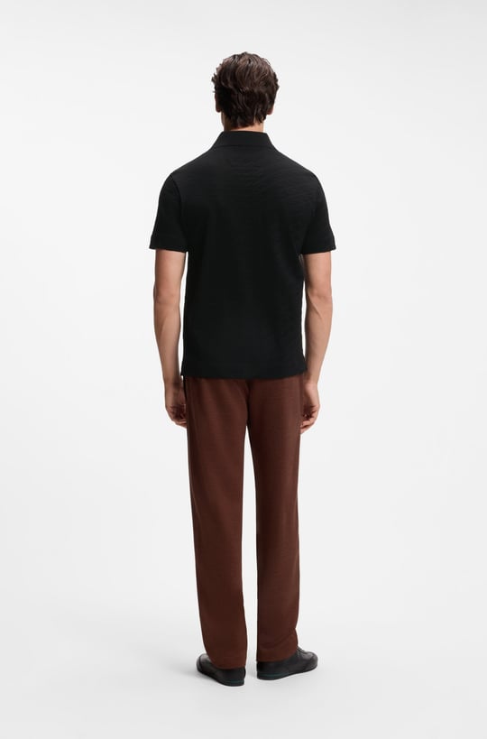 BOSS  BOSS Erkek Normal Kesim Logo Etiketli Pamuklu Jakarlı Kısa Kollu Siyah Polo Yaka T-Shirt 50565174-001