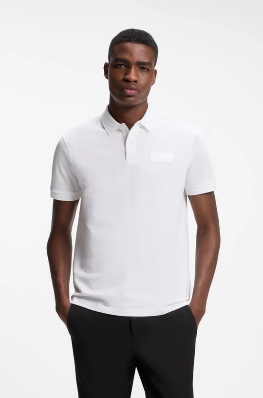 BOSS  BOSS Erkek Normal Kesim Logo Etiketli Nefes Alabilen Pamuklu Pike Kumaş Kısa Kollu Beyaz Polo Yaka T-Shirt 50565163-100