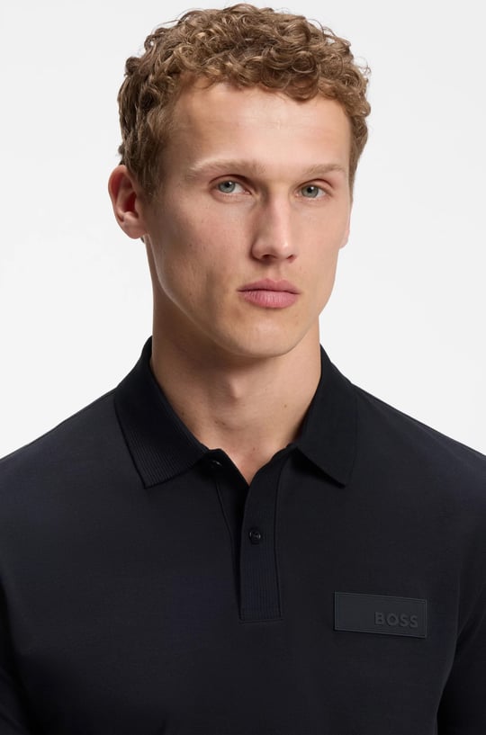 BOSS  BOSS Erkek Normal Kesim Logo Etiketli Nefes Alabilen Pamuklu Pike Kumaş Kısa Kollu Lacivert Polo Yaka T-Shirt 50565163-402