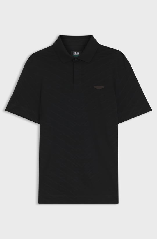 BOSS  BOSS Erkek Normal Kesim Logo Etiketli Pamuklu Jakarlı Kısa Kollu Siyah Polo Yaka T-Shirt 50565174-001
