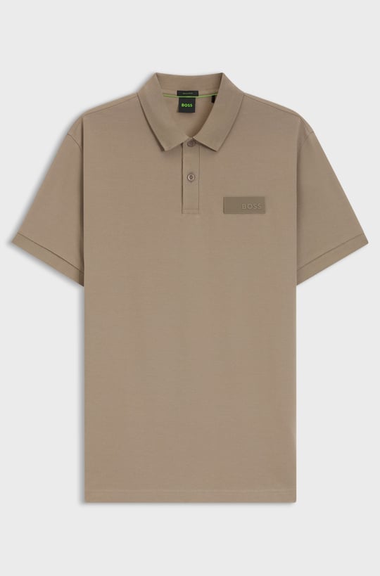 BOSS  BOSS Erkek Normal Kesim Logo Etiketli Nefes Alabilen Pamuklu Pike Kumaş Kısa Kollu Bej Polo Yaka T-Shirt 50565163-334