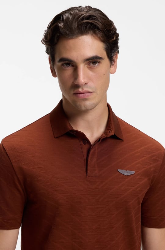 BOSS  BOSS Erkek Normal Kesim Logo Etiketli Pamuklu Jakarlı Kısa Kollu Kahverengi Polo Yaka T-Shirt 50565174-214