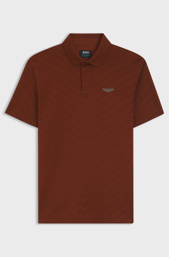 BOSS  BOSS Erkek Normal Kesim Logo Etiketli Pamuklu Jakarlı Kısa Kollu Kahverengi Polo Yaka T-Shirt 50565174-214