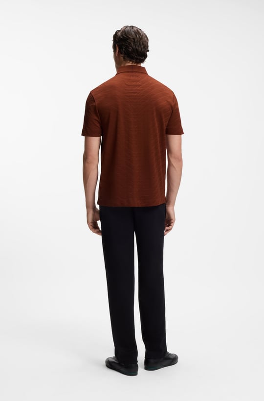 BOSS  BOSS Erkek Normal Kesim Logo Etiketli Pamuklu Jakarlı Kısa Kollu Kahverengi Polo Yaka T-Shirt 50565174-214