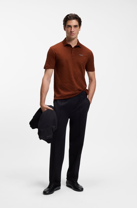 BOSS  BOSS Erkek Normal Kesim Logo Etiketli Pamuklu Jakarlı Kısa Kollu Kahverengi Polo Yaka T-Shirt 50565174-214
