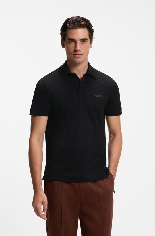 BOSS  BOSS Erkek Normal Kesim Logo Etiketli Pamuklu Jakarlı Kısa Kollu Siyah Polo Yaka T-Shirt 50565174-001