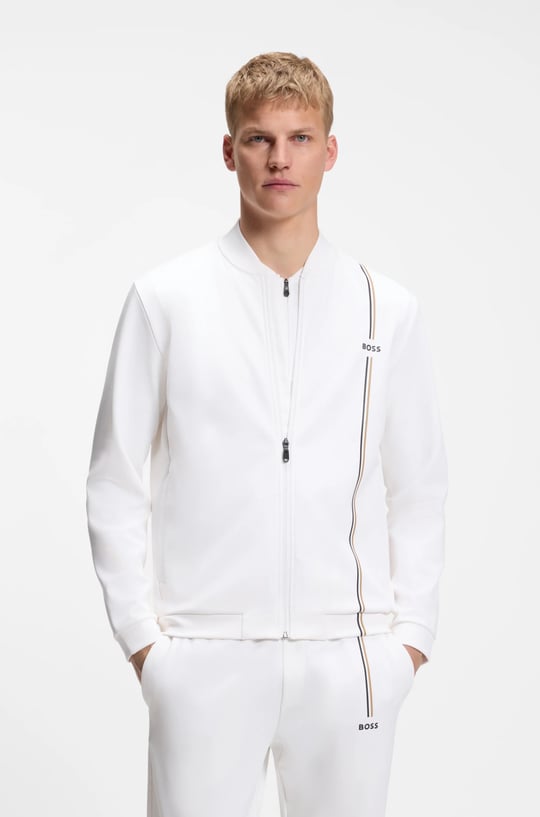 BOSS  BOSS Erkek Normal Kesim Nem Yönetimi Özellikli Esnek Gabardin Kumaşlı Beyaz Sweatshirt 50563352-100