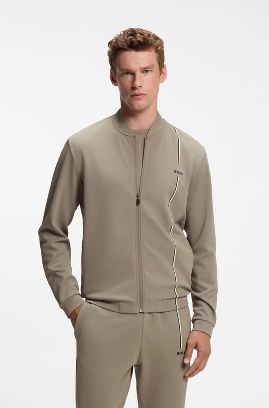 BOSS  BOSS Erkek Normal Kesim Nem Yönetimi Özellikli Esnek Gabardin Kumaşlı Bej Sweatshirt 50563352-334