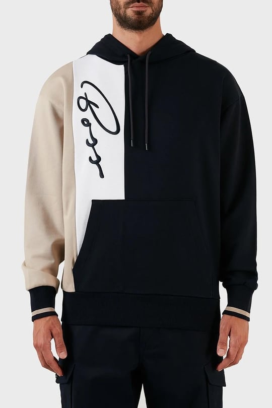 BOSS BOSS Erkek Pamuklu Günlük uzun kollu normal kesim Lacivert Sweatshirt 50472027-404