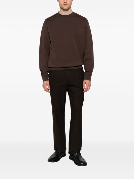 BOSS  BOSS Erkek Pamuklu İnterlok Kumaş Yuvarlak Yakalı Logolu Kahverengi Sweatshirt 50555830-209