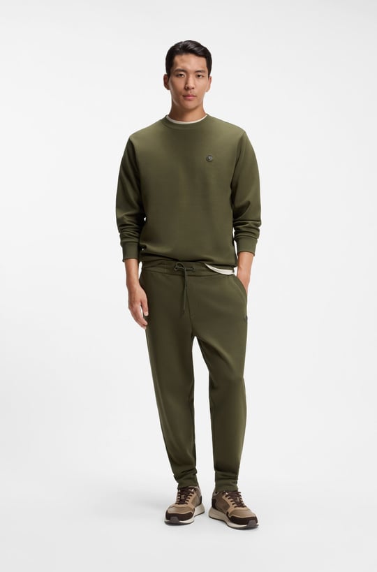 BOSS  BOSS Erkek Pamuklu İnterlok Kumaş Yuvarlak Yakalı Logolu Haki Sweatshirt 50555830-347