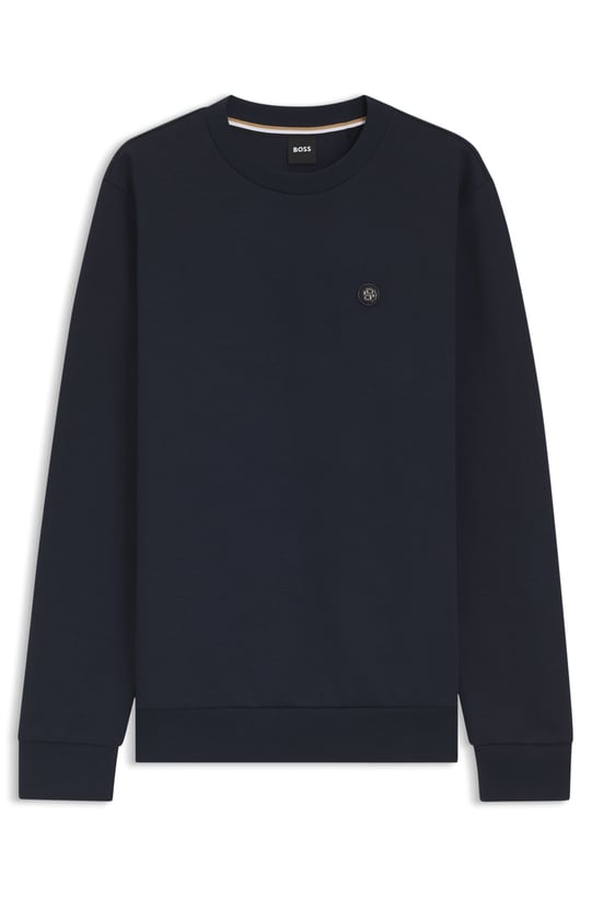 BOSS  BOSS Erkek Pamuklu İnterlok Kumaş Yuvarlak Yakalı Logolu Lacivert Sweatshirt 50555830-404