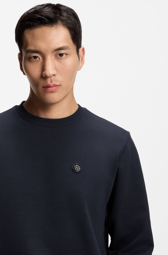 BOSS  BOSS Erkek Pamuklu İnterlok Kumaş Yuvarlak Yakalı Logolu Lacivert Sweatshirt 50555830-404
