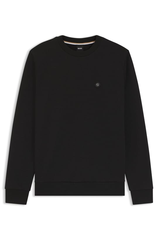 BOSS  BOSS Erkek Pamuklu İnterlok Kumaş Yuvarlak Yakalı Logolu Siyah Sweatshirt 50555830-001