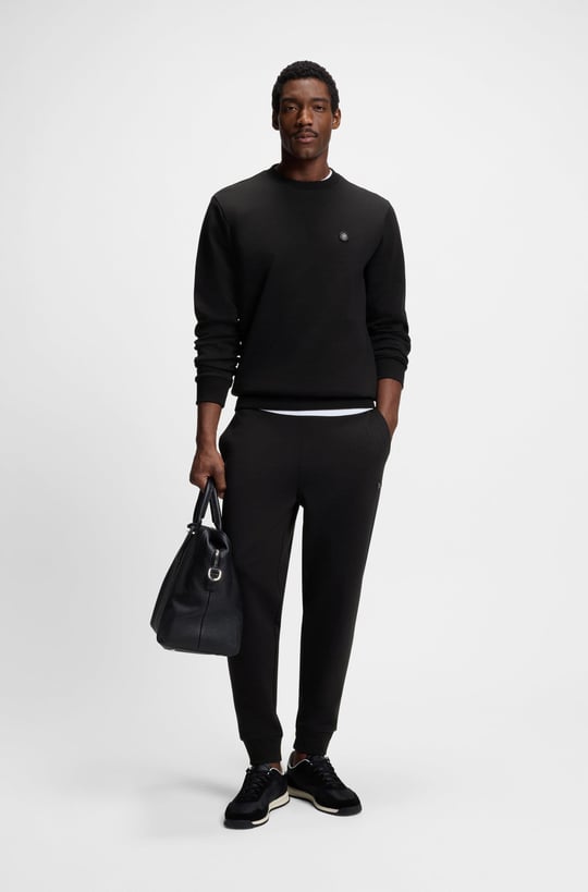 BOSS  BOSS Erkek Pamuklu İnterlok Kumaş Yuvarlak Yakalı Logolu Siyah Sweatshirt 50555830-001