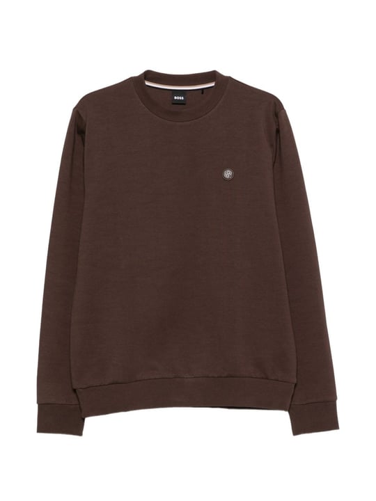 BOSS  BOSS Erkek Pamuklu İnterlok Kumaş Yuvarlak Yakalı Logolu Kahverengi Sweatshirt 50555830-209