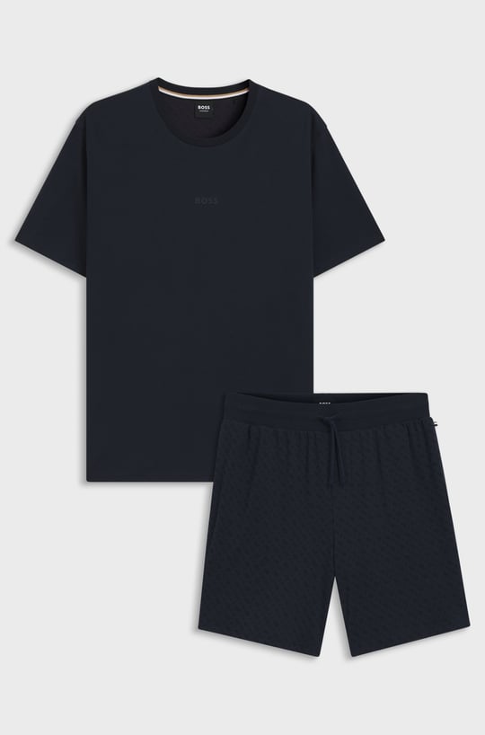 BOSS  BOSS Erkek Pamuklu Normal Kalıp Logo Desenli Lacivert Pijama Takımı 50540613-406