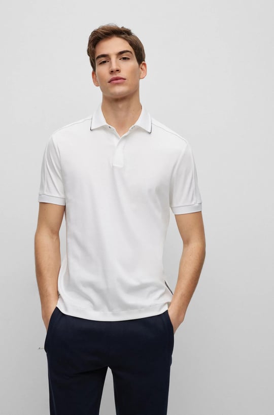 BOSS BOSS Erkek Pamuklu Polo Yaka Kısa Kollu Günlük Kullanım Beyaz Polo Yaka T-Shirt 50486203-100
