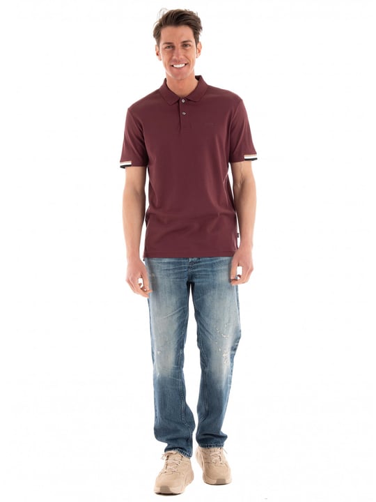 BOSS BOSS Erkek Pamuklu Polo Yakalı Düğme Kapamalı Kısa Kollu Bordo Polo Yaka T-Shirt 50467113-601