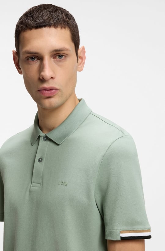 BOSS  BOSS Erkek Pamuklu Polo Yakalı Düğme Kapamalı Kısa Kollu Haki1 Polo Yaka T-Shirt 50467113-373