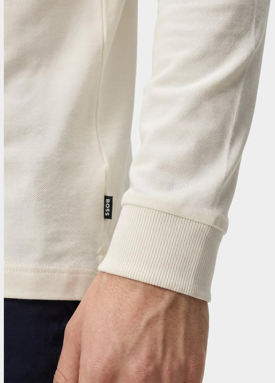 BOSS  BOSS Erkek Pamuklu Polo Yakalı Düğme Kapamalı Uzun Kollu Ekru Polo Yaka T-Shirt 50468392-118