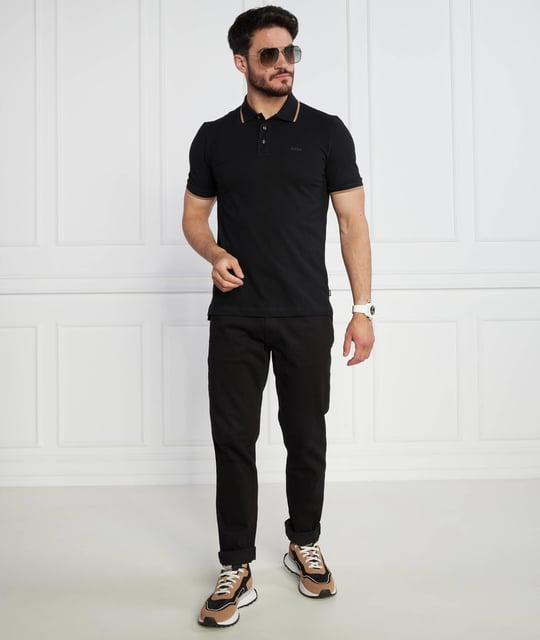 BOSS BOSS Erkek Pamuklu Polo Yakalı Düğme Kapamalı Kısa Kollu Siyah Polo Yaka T-Shirt 50494697-001