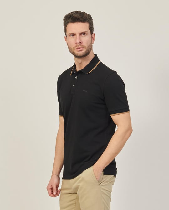 BOSS BOSS Erkek Pamuklu Polo Yakalı Düğme Kapamalı Kısa Kollu Siyah1 Polo Yaka T-Shirt 50494697-002