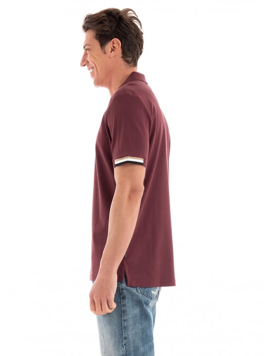 BOSS BOSS Erkek Pamuklu Polo Yakalı Düğme Kapamalı Kısa Kollu Bordo Polo Yaka T-Shirt 50467113-601