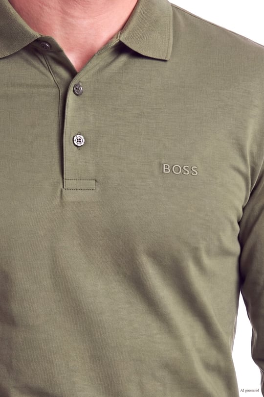 BOSS  BOSS Erkek Pamuklu Polo Yakalı Düğme Kapamalı Uzun Kollu Haki Polo Yaka T-Shirt 50468392-347