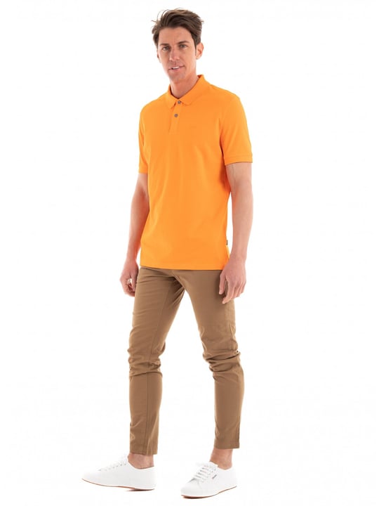BOSS BOSS Erkek Pamuklu Polo Yakalı Düğme Kapamalı Kısa Kollu Açık Turuncu Polo Yaka T-Shirt 50468301-829