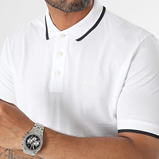 BOSS BOSS Erkek Pamuklu Polo Yakalı Düğme Kapamalı Kısa Kollu Beyaz Polo Yaka T-Shirt 50494697-100