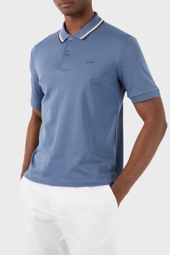 BOSS  BOSS Erkek Pamuklu Polo Yakalı Düğme Kapamalı Kısa Kollu Mavi Polo Yaka T-Shirt 50469360-479