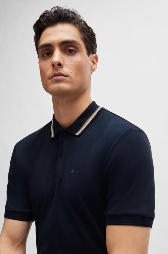 BOSS BOSS Erkek Pamuklu Polo Yakalı Düğme Kapamalı Kısa Kollu Lacivert Polo Yaka T-Shirt 50469360-404