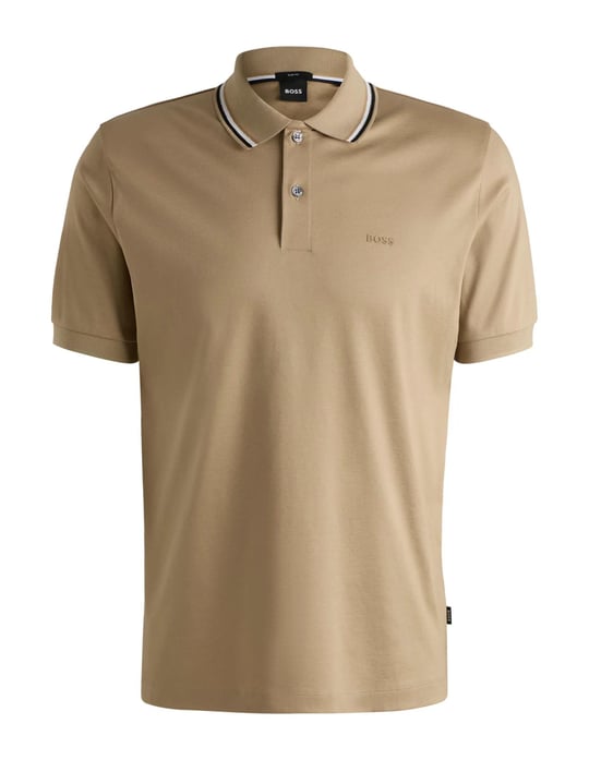 BOSS BOSS Erkek Pamuklu Polo Yakalı Düğme Kapamalı Kısa Kollu Bej1 Polo Yaka T-Shirt 50469360-275
