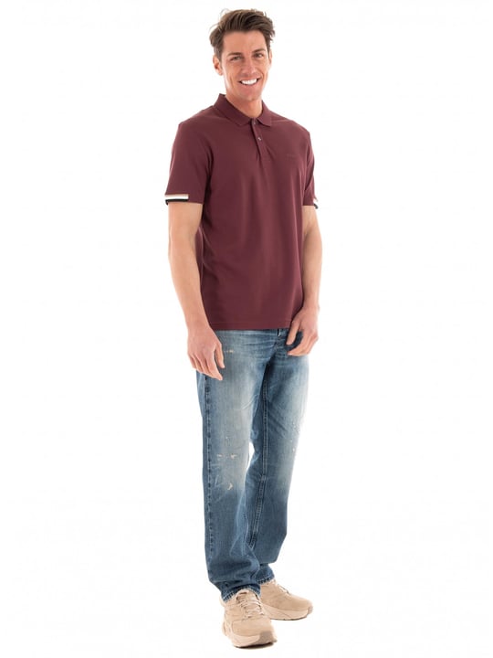 BOSS BOSS Erkek Pamuklu Polo Yakalı Düğme Kapamalı Kısa Kollu Bordo Polo Yaka T-Shirt 50467113-601