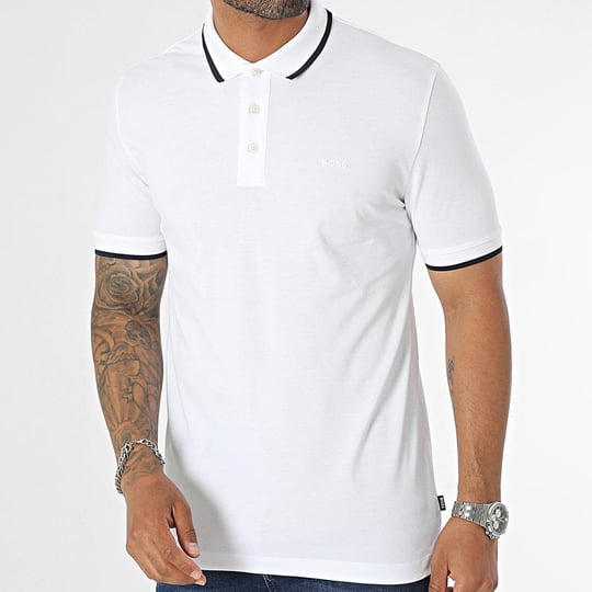 BOSS BOSS Erkek Pamuklu Polo Yakalı Düğme Kapamalı Kısa Kollu Beyaz Polo Yaka T-Shirt 50494697-100