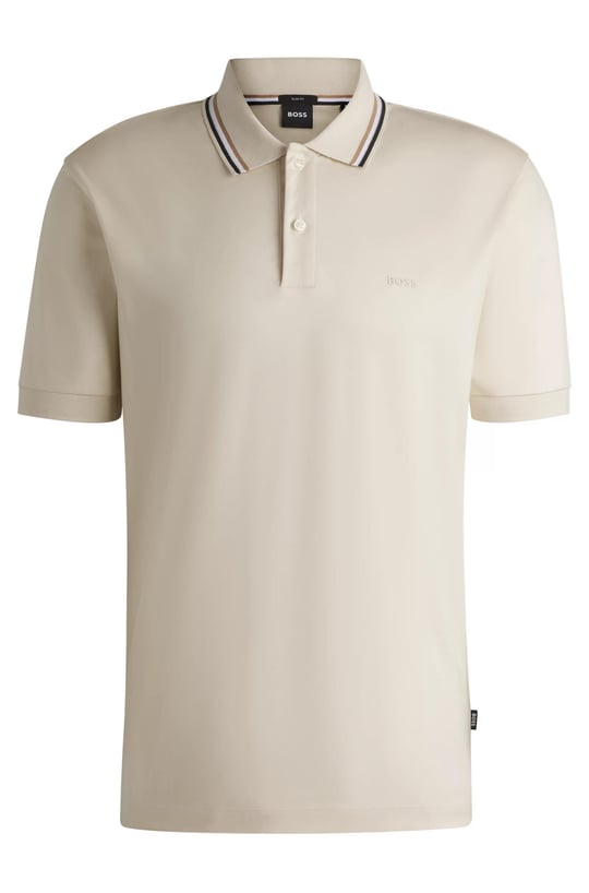 BOSS BOSS Erkek Pamuklu Polo Yakalı Düğme Kapamalı Kısa Kollu Ekru T-Shirt 50469360-131