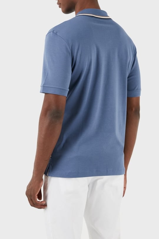 BOSS  BOSS Erkek Pamuklu Polo Yakalı Düğme Kapamalı Kısa Kollu Mavi Polo Yaka T-Shirt 50469360-479