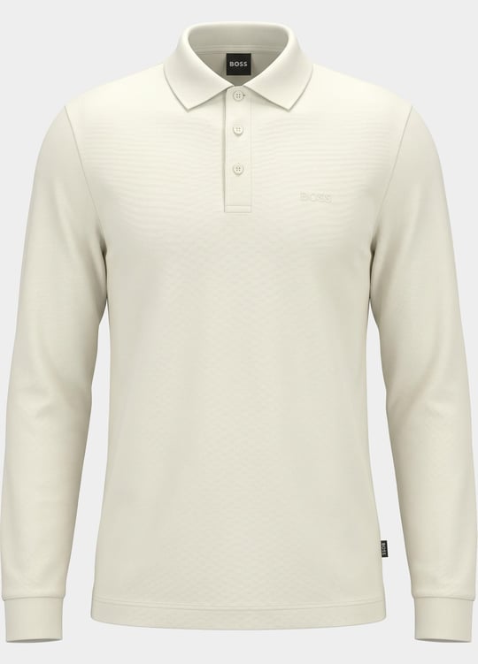 BOSS  BOSS Erkek Pamuklu Polo Yakalı Düğme Kapamalı Uzun Kollu Ekru Polo Yaka T-Shirt 50468392-118