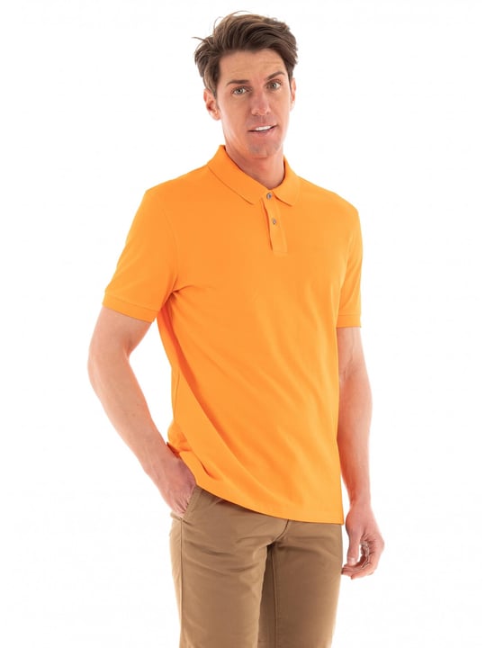 BOSS BOSS Erkek Pamuklu Polo Yakalı Düğme Kapamalı Kısa Kollu Açık Turuncu Polo Yaka T-Shirt 50468301-829