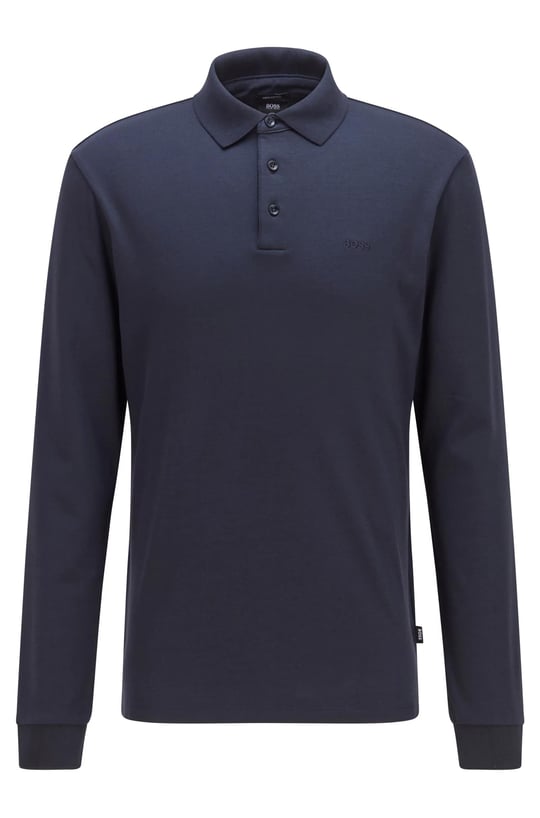 BOSS BOSS Erkek Pamuklu Polo Yakalı Düğme Kapamalı Uzun Kollu Lacivert Polo Yaka T-Shirt 50468392-404