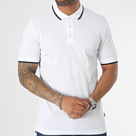 BOSS BOSS Erkek Pamuklu Polo Yakalı Düğme Kapamalı Kısa Kollu Beyaz Polo Yaka T-Shirt 50494697-100