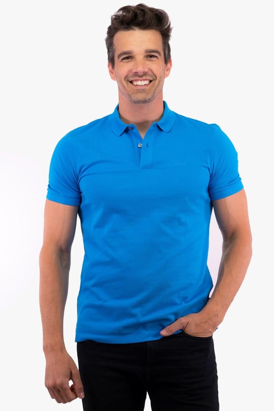 BOSS BOSS Erkek Pamuklu Polo Yakalı Düğme Kapamalı Kısa Kollu Mavi1 Polo Yaka T-Shirt 50468301-439