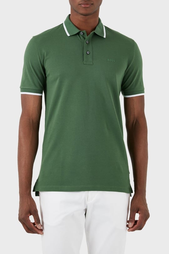 BOSS  BOSS Erkek Pamuklu Polo Yakalı Düğme Kapamalı Kısa Kollu Yeşil Polo Yaka T-Shirt 50494697-348